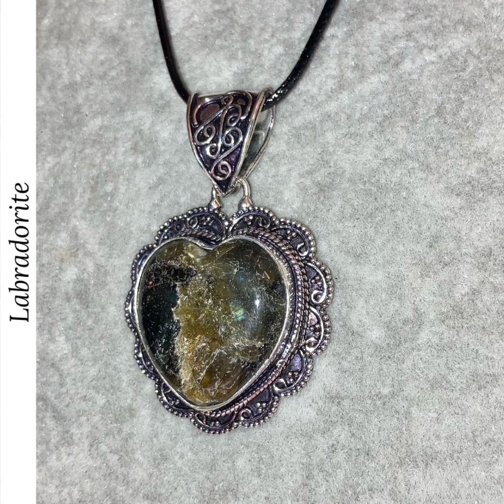 Labradorite Gemstone Chunky Handmade Heart Halo Pendant